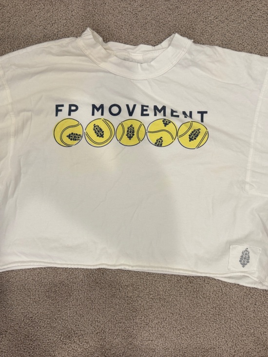 FP Movement by Free People Tops - FP Movement by Free People White Graphic Crop Tee with Yellow Detail